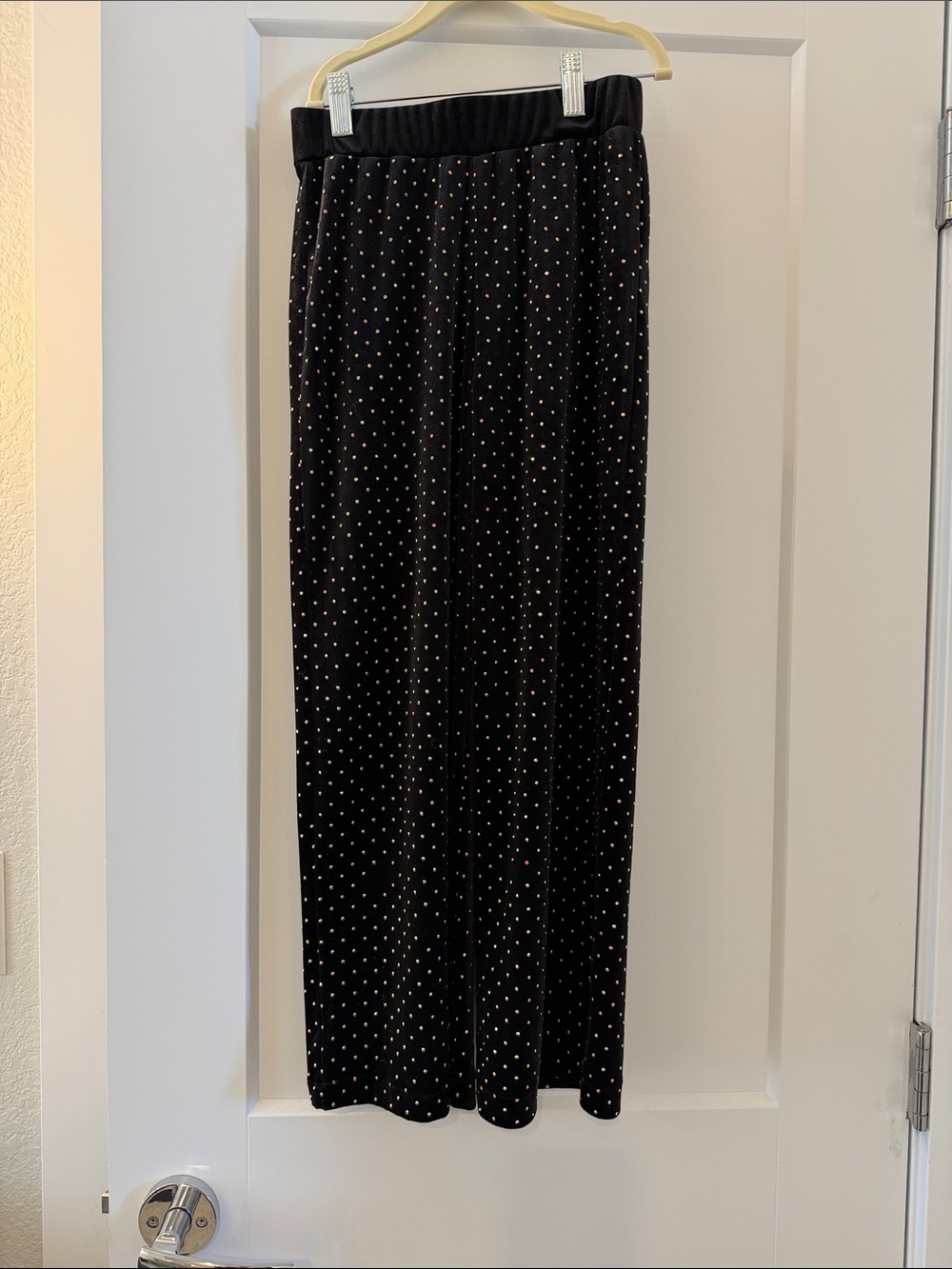 Girls Black Polka Dot Velvet Pants
